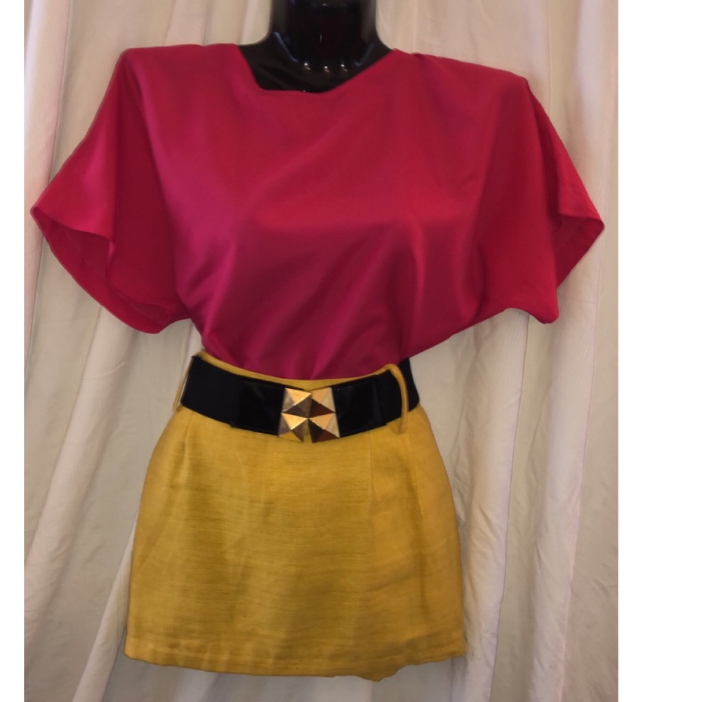 Vintage silk blouse and linen skirt set, size Med